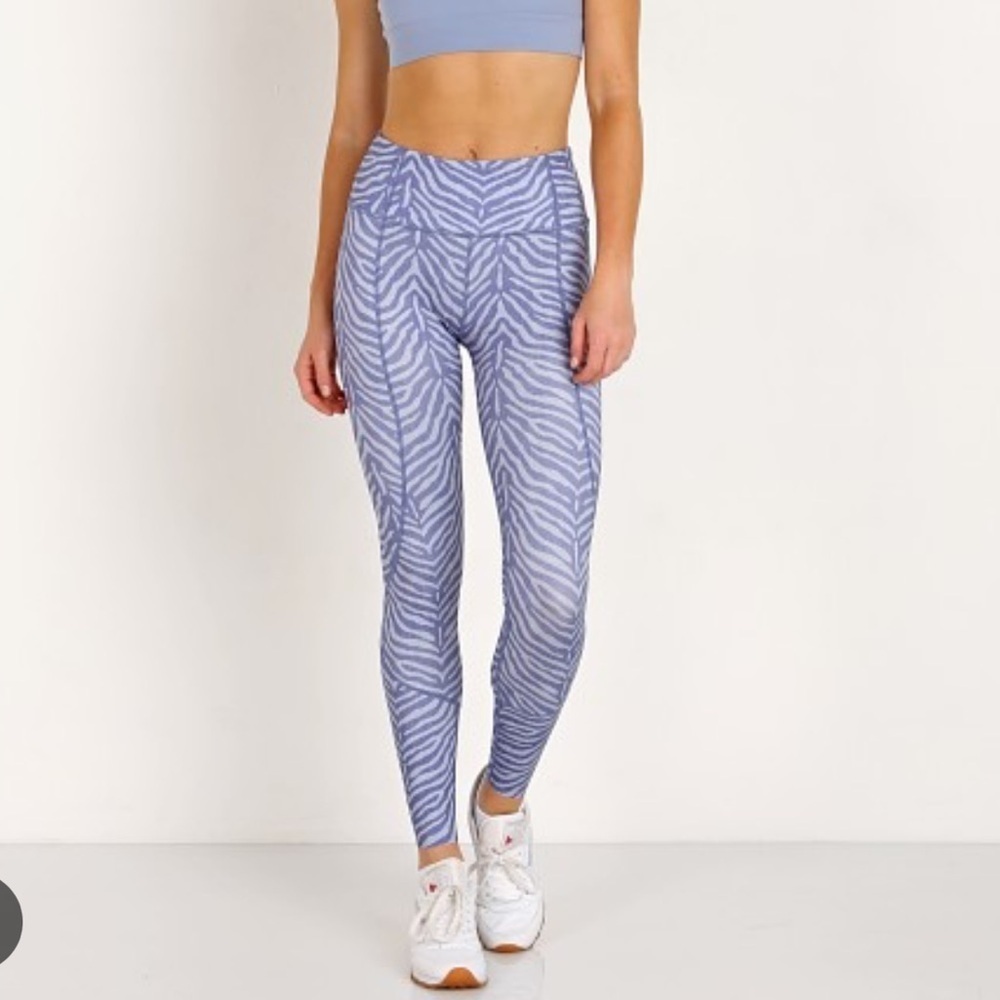 Varley Bedford Tights Blue Zebra Print Size XS High Rise Ankle